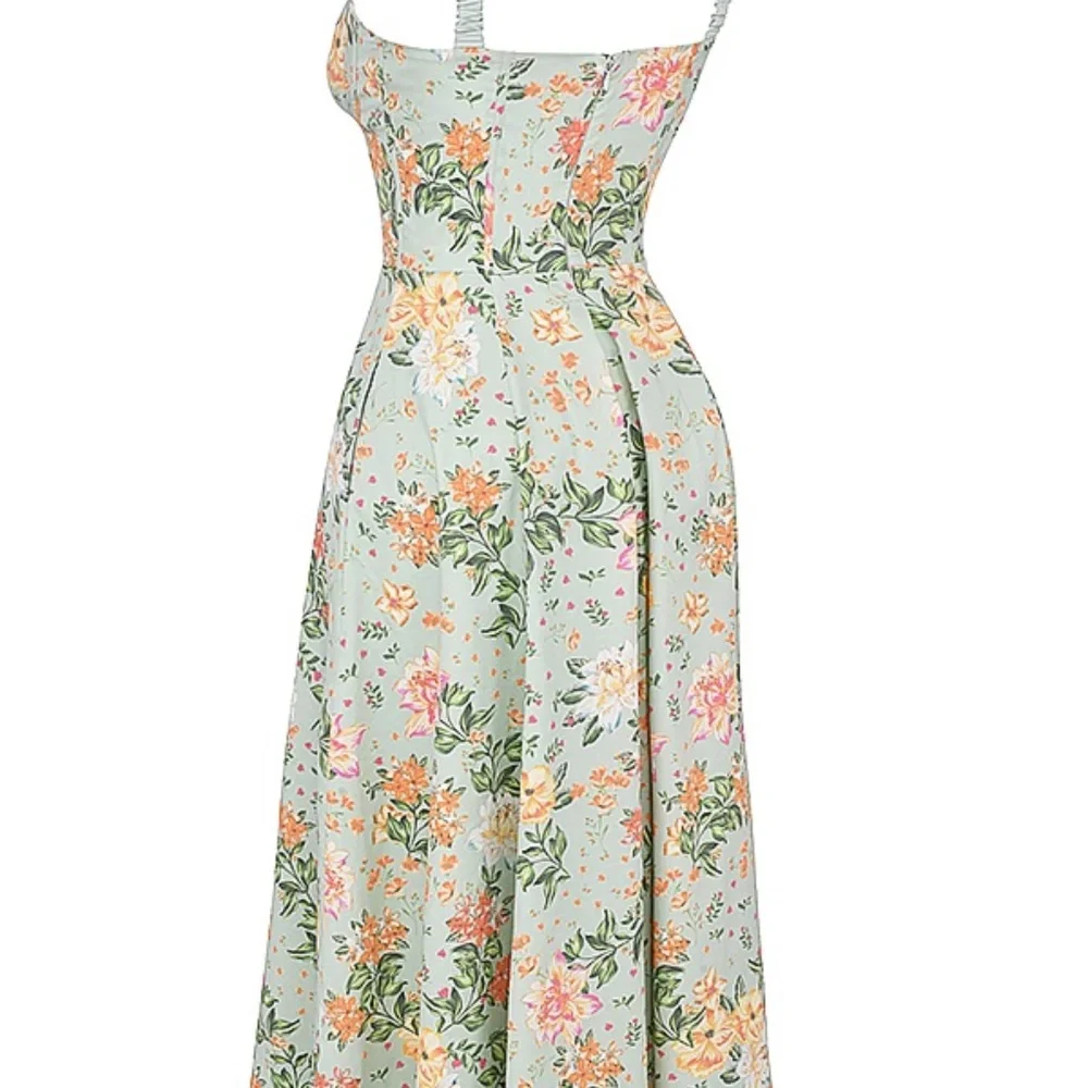 HOUSE OF CB SABRINA Midi Dress -  LIGHT JADE PRINT BUSTIER SUNDRESS -PLUS CUP - Picture 2 of 7